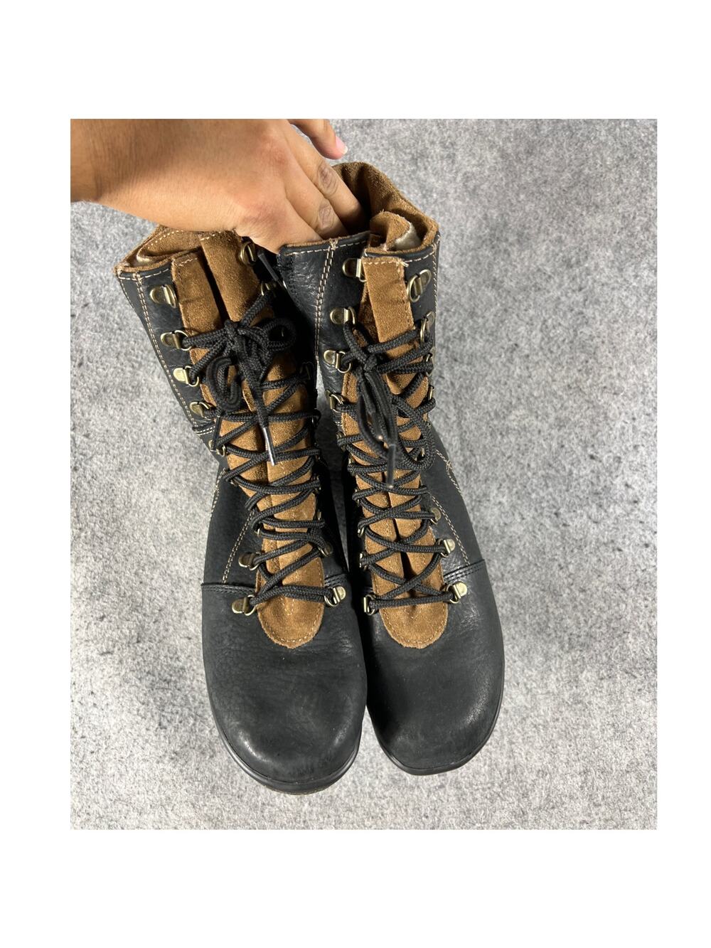 Martino Winter Boots Womens 7.5W Black Leather Fleece Lined Lace Up Mid Calf